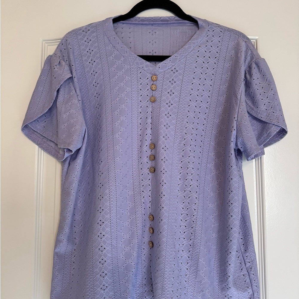 Lavender Eyelet Button-Down Top
